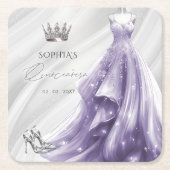 Zilveren Paarse Jurk Prinses Quinceañera Kartonnen Onderzetters (Voorkant)