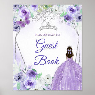 Zilveren & Paarse jurken Quinceañera Gastenboek Poster