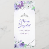 Zilveren & Paarse Jurken Quinceañera Menu Kaart (Achterkant)