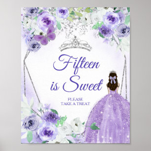 Zilveren & Paarse Jurken Quinceañera Treat Favor Poster