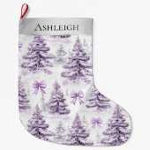 Zilveren Paarse kerstbomen Bogen Grote Kerstsok (Voorkant)