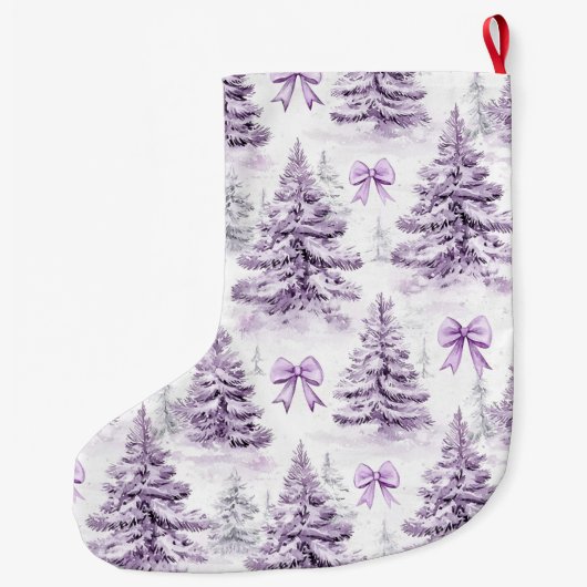 Zilveren Paarse kerstbomen Bogen Grote Kerstsok (Achterkant)