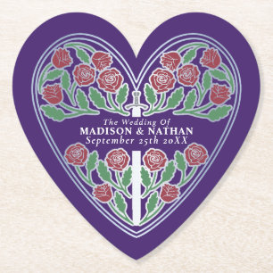 Zilveren Paarse Koninklijke Middeleeuwse Bloemenzw Kartonnen Onderzetters