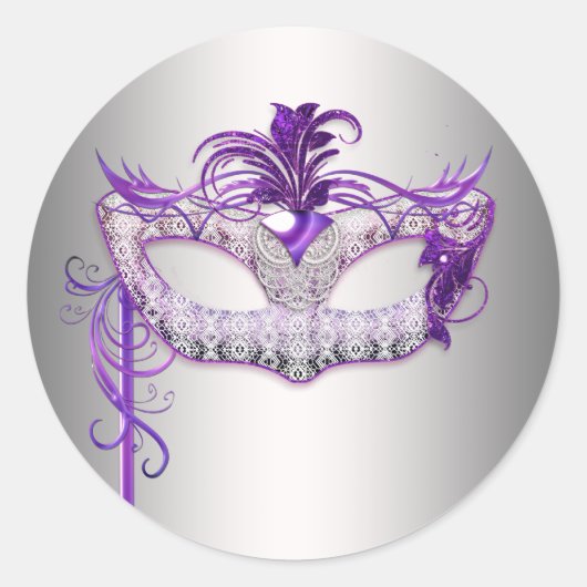 Zilveren Paarse Maskerade Feest Stickers (Voorkant)