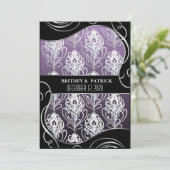 Zilveren Paarse Peacock-feetherweddenschappen Kaart (Staand voorkant)