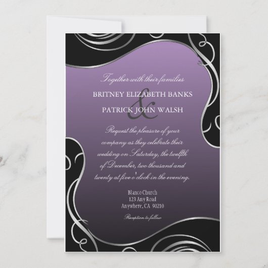 Zilveren Paarse Peacock-feetherweddenschappen Kaart (Achterkant)