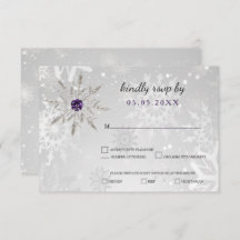 zilveren paarse sneeuwvlokken winterbruiloft rsvp