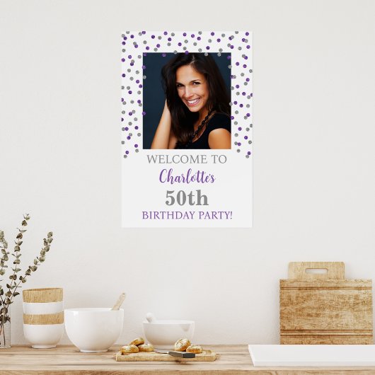 Zilveren Paarse Verjaardagsfeestje Custom 20x30 Fo Poster (Keuken)