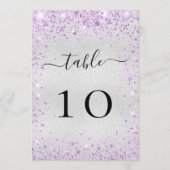 Zilveren paarse violet glitter tafel nummer kaart (Voorkant)