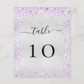 Zilveren paarse violet glitter tafel nummer kaart (Achterkant)