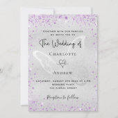 Zilveren paarse vlinderbruinbruiloft kaart (Voorkant)