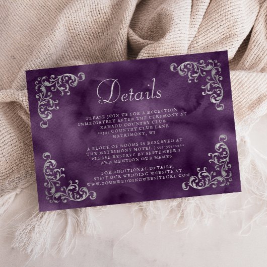 zilveren Paarse Waterverf Details Informatiekaartje