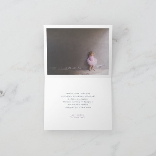 Zilveren & Paarse Winter Verjaardagsfoto Dank u Bedankkaart (Binnen)