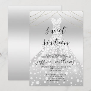 Zilveren Pailletten Baljurk Sweet 16 Verjaardag Kaart