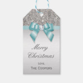 Zilveren pailletten Blauwe Diamant Bow Kerstmis Cadeaulabel (Voorkant)