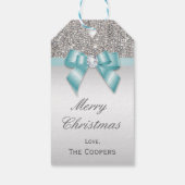 Zilveren pailletten Blauwe Diamant Bow Kerstmis Cadeaulabel (Achterkant)