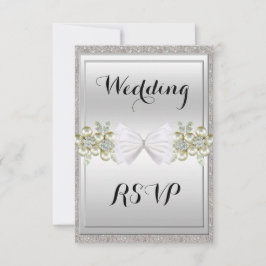 Zilveren Pailletten & Bloemige Edelstenen Glitter RSVP Kaartje
