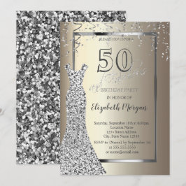 Zilveren pailletten jurk goud 50e verjaardag kaart