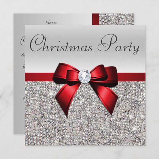 Zilveren pailletten Kerstmis Party Rode Diamant Bo Kaart (Voorkant / Achterkant)