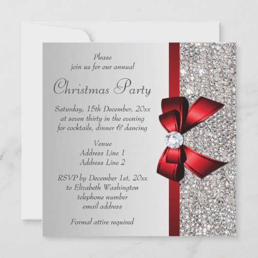Zilveren pailletten Kerstmis Party Rode Diamant Bo Kaart (Achterkant)