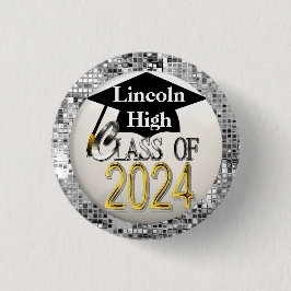 Zilveren pailletten klasse van 2024 Afstuderen But Ronde Button 3,2 Cm