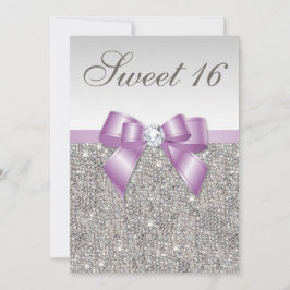 Zilveren pailletten Lila Faux Bow Sweet 16 Kaart