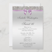 Zilveren pailletten Lila Faux Bow Sweet 16 Kaart (Achterkant)