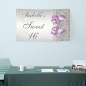 Zilveren pailletten Lila Faux Bow Sweet 16 Spandoek (Beurs)