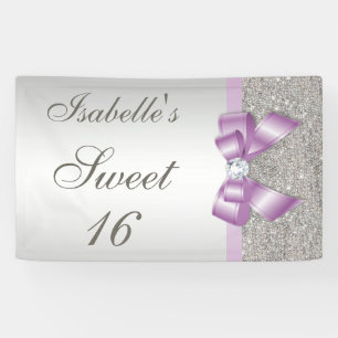 Zilveren pailletten Lila Faux Bow Sweet 16 Spandoek