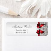 Zilveren pailletten rode boog bruiloft gepersonali etiket (Insitu)