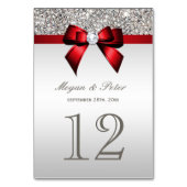 Zilveren pailletten Rode Bow Bruiloft Tafel Nummer Kaart (Achterkant)