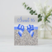Zilveren pailletten Royal Blue Bow Sweet 16 Kaart (Staand voorkant)