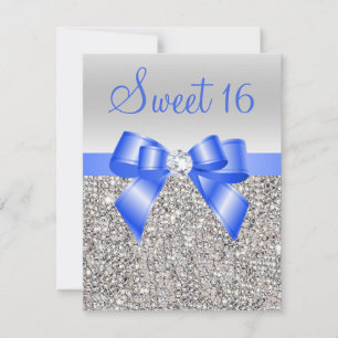Zilveren pailletten Royal Blue Bow Sweet 16 Kaart