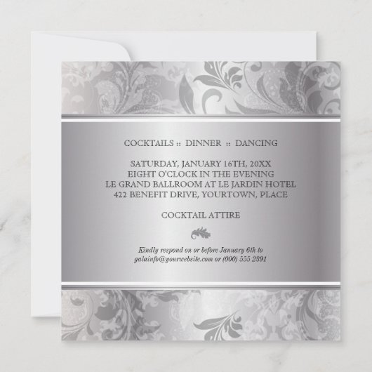 Zilveren Paisley Wervel Evenement Kaart (Achterkant)