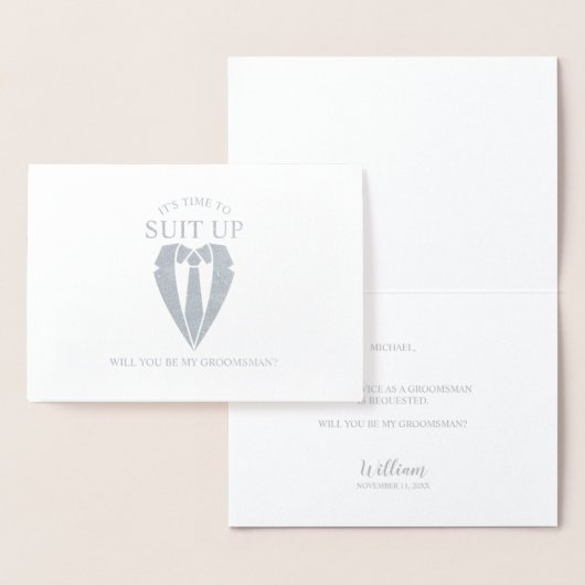 Zilveren Pak Gepersonaliseerde Groomsman Voorstel Folie Kaarten (Display)