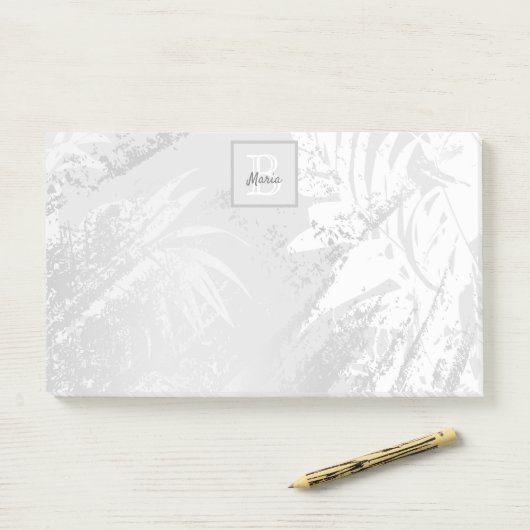 Zilveren palmbladeren monogram elegant post-it® notes (Op bureau)