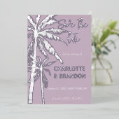 Zilveren palmbomen strand bruiloft folie uitnodiging (Staand Voorkant)