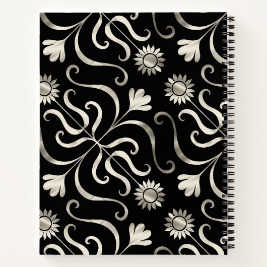 Zilveren Parel Bloem Damast Zonnebloem Klasseerbaa Notitieboek (Achterkant)