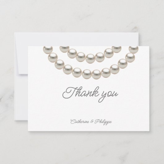Zilveren Parel Ketting Bruiloft Elegant Bedankkaart (Voorkant)