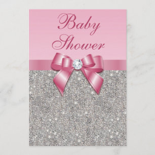 Zilveren Pareltjes, roze Baby shower met rode poot Kaart