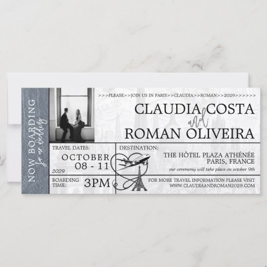 Zilveren Paris bruiloft instapkaart uitnodiging (Voorkant)
