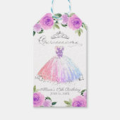 Zilveren Pastel Kleuren Gown Bloemen Quinceanera P Cadeaulabel (Voorkant)