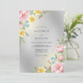Zilveren Pastel Ranunculus Eucalyptus Bruiloft Kaart (Staand voorkant)