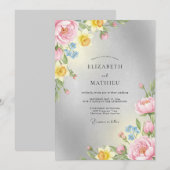 Zilveren Pastel Ranunculus Eucalyptus Bruiloft Kaart (Voorkant / Achterkant)