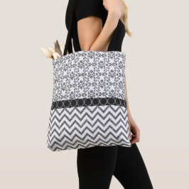 Zilveren Patroon Zig Zag Patroon Gift voor haar Tote Bag