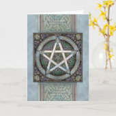 Zilveren Pentacle Knotwork Wenskaart Kaart (Gele Bloem)