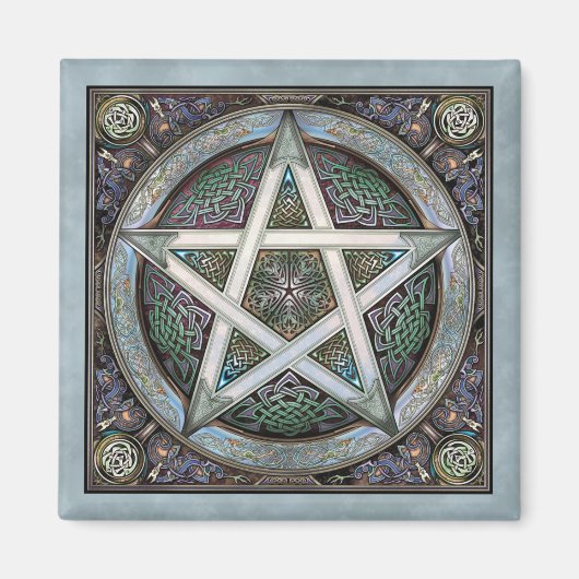 Zilveren Pentacle vierkante magneet (Voorkant)