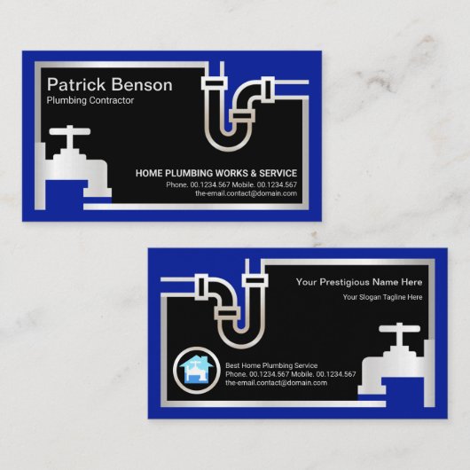 Zilveren pijpleiding blauw overstromingswater in d visitekaartje (Voorkant / Achterkant)