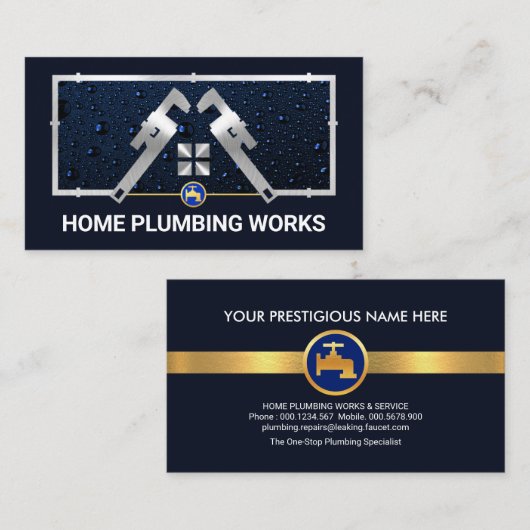 Zilveren pijpmoersleutel Home Loodgieterswerk Visitekaartje (Voorkant / Achterkant)