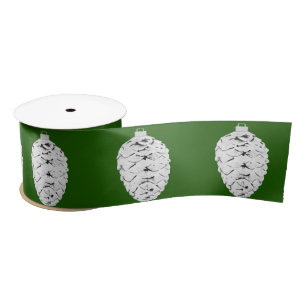 Zilveren Pinecone Green Ribbon Satijnen Lint